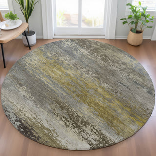 Piper Looms Chantille Abstract ACN2071 Taupe Machine Washable Area Rug Round Lifestyle Image Feature