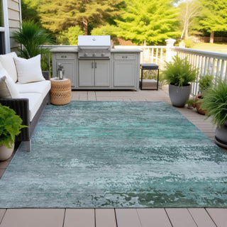 Piper Looms Chantille Abstract ACN2071 Teal Machine Washable Area Rug Outdoor Lifestyle Image Feature