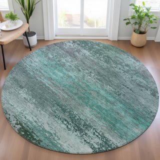 Piper Looms Chantille Abstract ACN2071 Teal Machine Washable Area Rug Round Lifestyle Image Feature