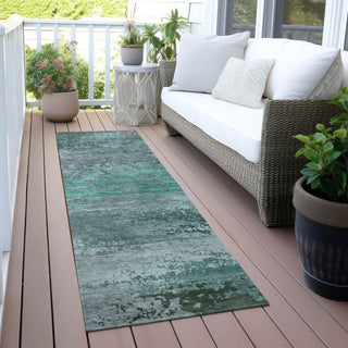 Piper Looms Chantille Abstract ACN2071 Teal Machine Washable Area Rug Runner Outdoor Lifestyle Image Feature