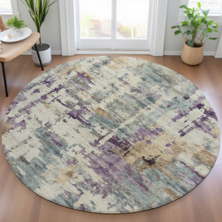 Piper Looms Chantille Abstract ACN2072 Linen Machine Washable Area Rug Round Lifestyle Image Feature