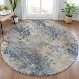 Piper Looms Chantille Abstract ACN2073 Denim Machine Washable Area Rug Round Lifestyle Image Feature