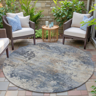 Piper Looms Chantille Abstract ACN2073 Denim Machine Washable Area Rug Round Outdoor Lifestyle Image Feature