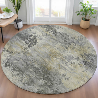 Piper Looms Chantille Abstract ACN2073 Pewter Machine Washable Area Rug Round Lifestyle Image Feature