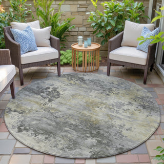 Piper Looms Chantille Abstract ACN2073 Pewter Machine Washable Area Rug Round Outdoor Lifestyle Image Feature