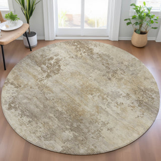 Piper Looms Chantille Abstract ACN2073 Tan Machine Washable Area Rug Round Lifestyle Image Feature