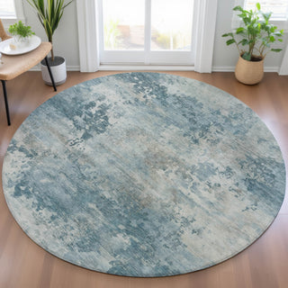 Piper Looms Chantille Abstract ACN2073 Teal Machine Washable Area Rug Round Lifestyle Image Feature