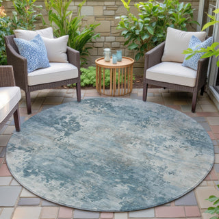 Piper Looms Chantille Abstract ACN2073 Teal Machine Washable Area Rug Round Outdoor Lifestyle Image Feature
