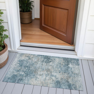 Piper Looms Chantille Abstract ACN2073 Teal Machine Washable Area Rug Scatter Outdoor Lifestyle Image Feature