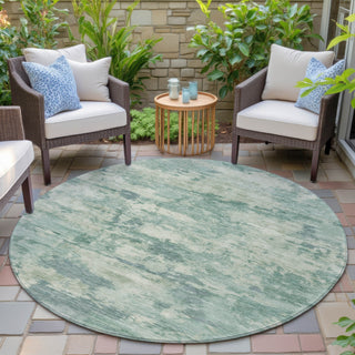 Piper Looms Chantille Abstract ACN2074 Teal Machine Washable Area Rug Round Outdoor Lifestyle Image Feature