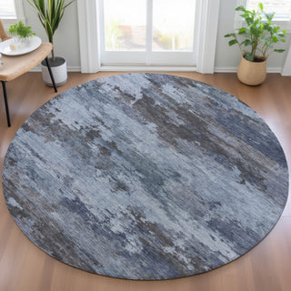 Piper Looms Chantille Abstract ACN2075 Blue Machine Washable Area Rug Round Lifestyle Image Feature