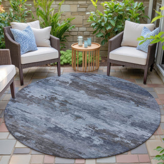 Piper Looms Chantille Abstract ACN2075 Blue Machine Washable Area Rug Round Outdoor Lifestyle Image Feature