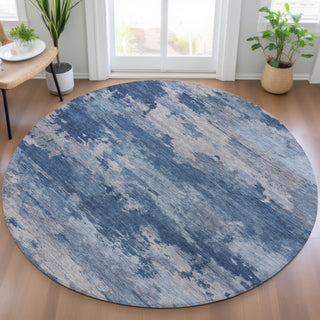 Piper Looms Chantille Abstract ACN2075 Navy Machine Washable Area Rug Round Lifestyle Image Feature