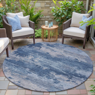 Piper Looms Chantille Abstract ACN2075 Navy Machine Washable Area Rug Round Outdoor Lifestyle Image Feature