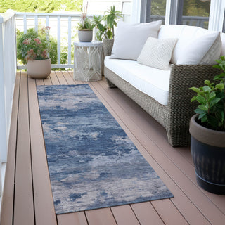 Piper Looms Chantille Abstract ACN2075 Navy Machine Washable Area Rug Runner Outdoor Lifestyle Image Feature