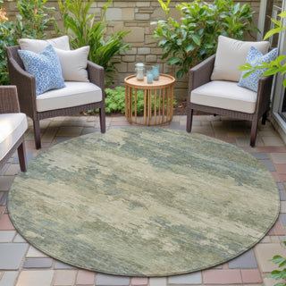 Piper Looms Chantille Abstract ACN2075 Seafoam Machine Washable Area Rug Round Outdoor Lifestyle Image Feature