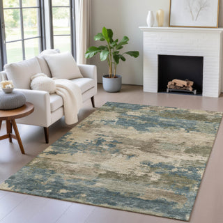 Piper Looms Chantille Abstract ACN2075 Teal Machine Washable Area Rug Lifestyle Image Feature