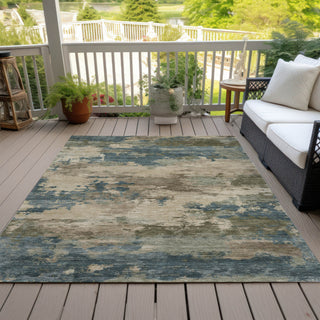 Piper Looms Chantille Abstract ACN2075 Teal Machine Washable Area Rug Outdoor Lifestyle Image Feature