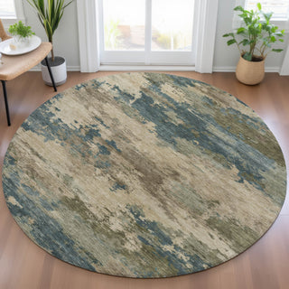 Piper Looms Chantille Abstract ACN2075 Teal Machine Washable Area Rug Round Lifestyle Image Feature