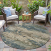 Piper Looms Chantille Abstract ACN2075 Teal Machine Washable Area Rug Round Outdoor Lifestyle Image Feature