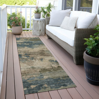Piper Looms Chantille Abstract ACN2075 Teal Machine Washable Area Rug Runner Outdoor Lifestyle Image Feature