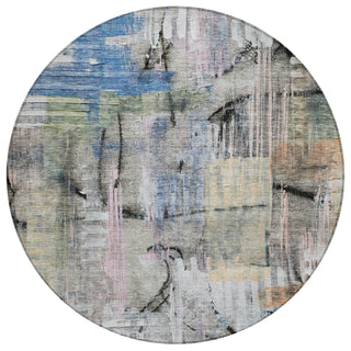 Piper Looms Chantille Abstract ACN2076 Blue Machine Washable Area Rug Round Main Image