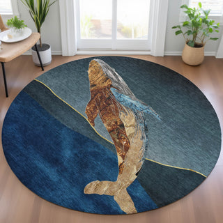 Piper Looms Chantille Coastal ACN2078 Blue Machine Washable Area Rug Round Lifestyle Image Feature