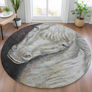 Piper Looms Chantille Animal ACN2080 Ivory Machine Washable Area Rug Round Lifestyle Image Feature