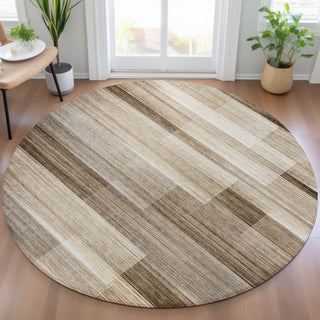 Piper Looms Chantille Stripes ACN2082 Brown Machine Washable Area Rug Round Lifestyle Image Feature