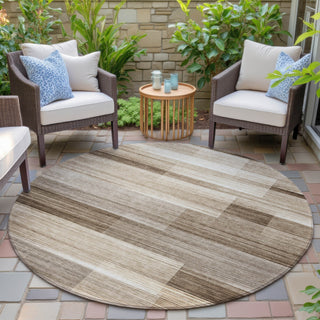 Piper Looms Chantille Stripes ACN2082 Brown Machine Washable Area Rug Round Outdoor Lifestyle Image Feature