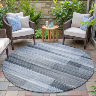 Piper Looms Chantille Stripes ACN2082 Denim Machine Washable Area Rug Round Outdoor Lifestyle Image Feature
