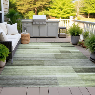 Piper Looms Chantille Stripes ACN2082 Green Machine Washable Area Rug Outdoor Lifestyle Image Feature