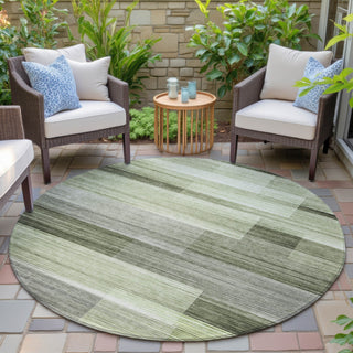 Piper Looms Chantille Stripes ACN2082 Green Machine Washable Area Rug Round Outdoor Lifestyle Image Feature