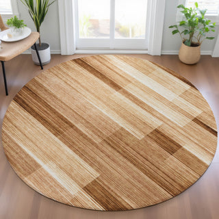 Piper Looms Chantille Stripes ACN2082 Paprika Machine Washable Area Rug Round Lifestyle Image Feature