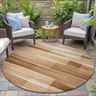 Piper Looms Chantille Stripes ACN2082 Paprika Machine Washable Area Rug Round Outdoor Lifestyle Image Feature