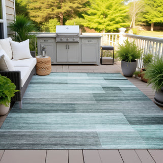 Piper Looms Chantille Stripes ACN2082 Teal Machine Washable Area Rug Outdoor Lifestyle Image Feature