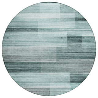 Piper Looms Chantille Stripes ACN2082 Teal Machine Washable Area Rug Round Main Image
