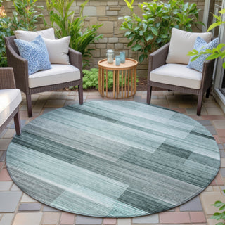 Piper Looms Chantille Stripes ACN2082 Teal Machine Washable Area Rug Round Outdoor Lifestyle Image Feature