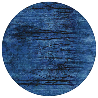 Piper Looms Chantille Floral ACN2083 Blue Machine Washable Area Rug Round Main Image