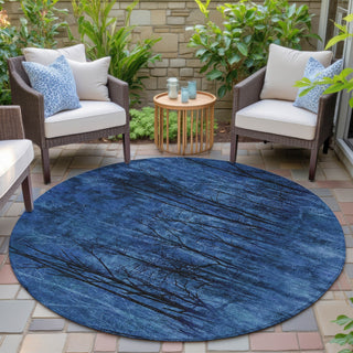 Piper Looms Chantille Floral ACN2083 Blue Machine Washable Area Rug Round Outdoor Lifestyle Image Feature