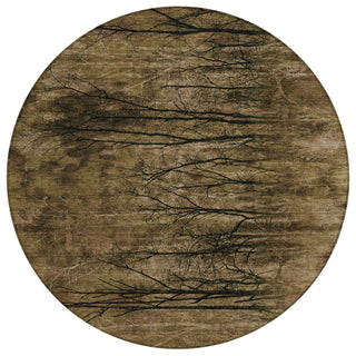 Piper Looms Chantille Floral ACN2083 Brown Machine Washable Area Rug Round Main Image