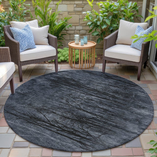Piper Looms Chantille Floral ACN2083 Charcoal Machine Washable Area Rug Round Outdoor Lifestyle Image Feature
