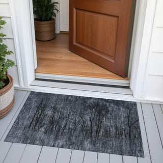 Piper Looms Chantille Floral ACN2083 Charcoal Machine Washable Area Rug Scatter Outdoor Lifestyle Image Feature