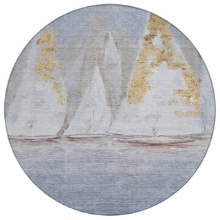 Piper Looms Chantille Coastal ACN2084 Blue Machine Washable Area Rug Round Main Image