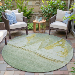 Piper Looms Chantille Coastal ACN2084 Green Machine Washable Area Rug Round Outdoor Lifestyle Image Feature
