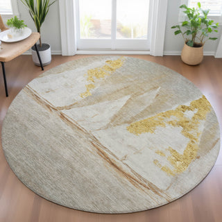 Piper Looms Chantille Coastal ACN2084 Taupe Machine Washable Area Rug Round Lifestyle Image Feature