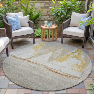 Piper Looms Chantille Coastal ACN2084 Taupe Machine Washable Area Rug Round Outdoor Lifestyle Image Feature
