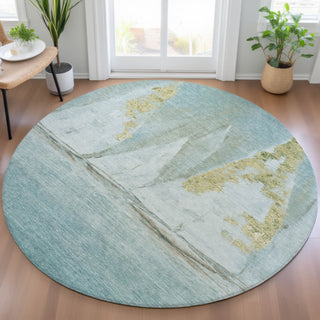 Piper Looms Chantille Coastal ACN2084 Teal Machine Washable Area Rug Round Lifestyle Image Feature