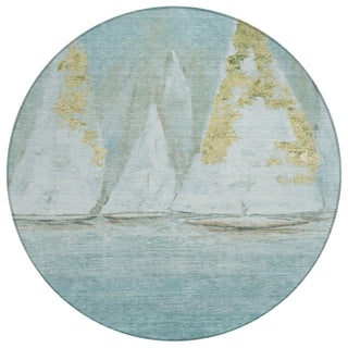 Piper Looms Chantille Coastal ACN2084 Teal Machine Washable Area Rug Round Main Image