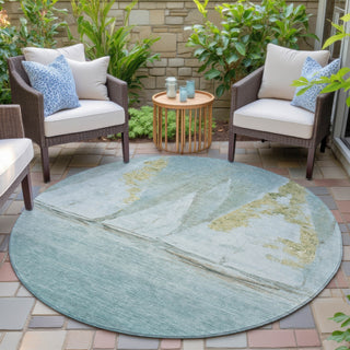 Piper Looms Chantille Coastal ACN2084 Teal Machine Washable Area Rug Round Outdoor Lifestyle Image Feature